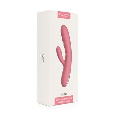 Вібратор-кролик Svakom Avery Strawberry Pink з рухом стовбура вперед-назад, рожевий SX1279 фото