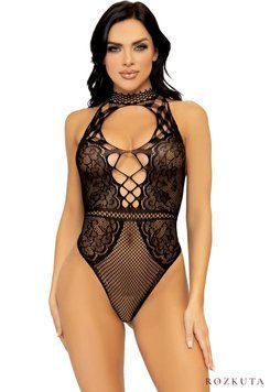 Leg Avenue Net and lace halter bodysuit OS Black SO7898 фото