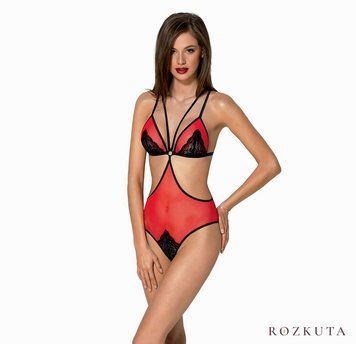 Напівпрозоре боді з мереживом Passion PEONIA BODY XXL/XXXL red SO8462 фото