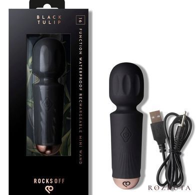 Міні-вібромасажер Rocks Off Mini Wand Black Tulip, чорний, 16 режимів SX3943 фото
