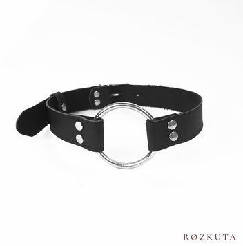 Кляп металеве кільце на ременях Art of Sex &ndash; Gag Ring Metal, чорний, натуральна шкіра SO6790 фото