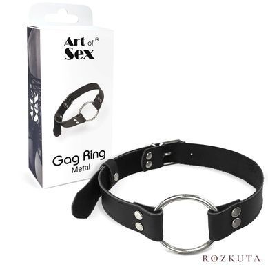 Кляп металеве кільце на ременях Art of Sex &ndash; Gag Ring Metal, чорний, натуральна шкіра SO6790 фото