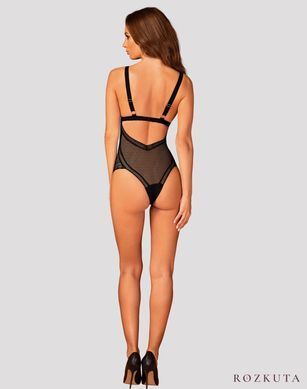 Мереживне боді з декольте Obsessive Estiqua teddy M/L, чорне, широкі лямки SO7260 фото