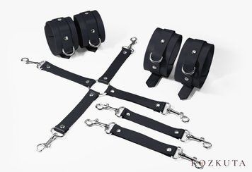 Набір для БДСМ Feral Feelings BDSM Kit 3 Black, наручники, поножі, хрестовина SO8269 фото