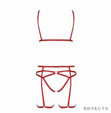 Комплект білизни Passion Exclusive MAGALI SET OpenBra XXL/XXXL, red, стрепи, ліф, трусики і пояс PS23803 фото