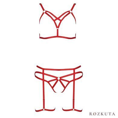 Комплект білизни Passion Exclusive MAGALI SET OpenBra XXL/XXXL, red, стрепи, ліф, трусики і пояс PS23803 фото