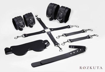 Набір Feral Feelings BDSM Kit 5 Black, наручники, поножі, хрестовина, маска, падл SO8272 фото