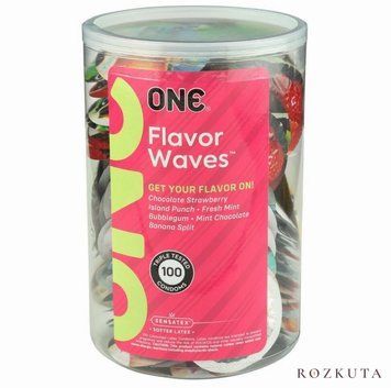 Набір ароматизованих презервативів ONE FlavorWaves, 100 шт, 6 ароматів, 6 кольорів, паковання-тубус SX0743 фото