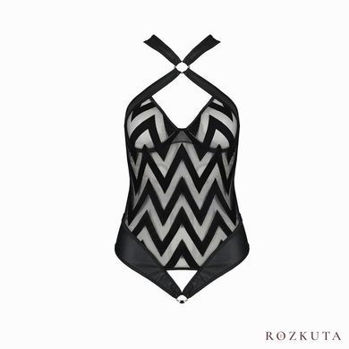 Сітчастий боді з халтером та ритмічним малюнком Passion Hima Body L/XL, black SO5346 фото