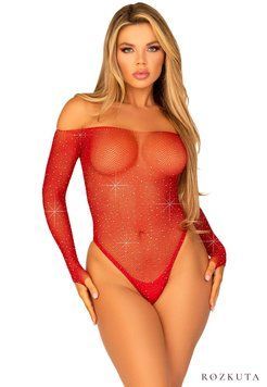 Сітчасте боді зі стразами Leg Avenue Crystalized fishnet bodysuit Red One Size SO9138 фото