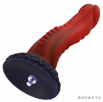 Фалоімітатор для секс-машин Hismith 8.35&Prime; Curved Silicone Dildo Red Monster Series, система KlicLok SO9966 фото