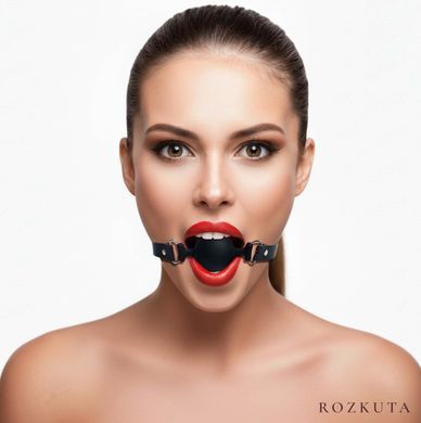 Кляп силіконовий Art of Sex - Balls, натуральна шкіра, чорний SX3362 фото