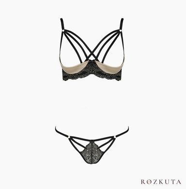 Комплект білизни Passion Exclusive VALERY SET OpenBra XXL/XXXL black, стрепи, трусики, відкритий ліф PS25106 фото