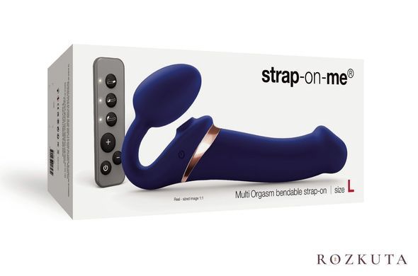 Безремінний вібрострапон з вакуумною стимуляцією Strap-On-Me MULTI ORGASM Blue L, регульований SO6823 фото