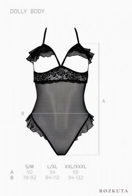 Еротичне боді Passion DOLLY BODY, S/M, black, з відкритими чашками SO9702 фото