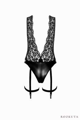Боді Noir Handmade F297 Libido, M, чорне, мереживо, низ під латекс, відкритий доступ, гартери SX0220 фото
